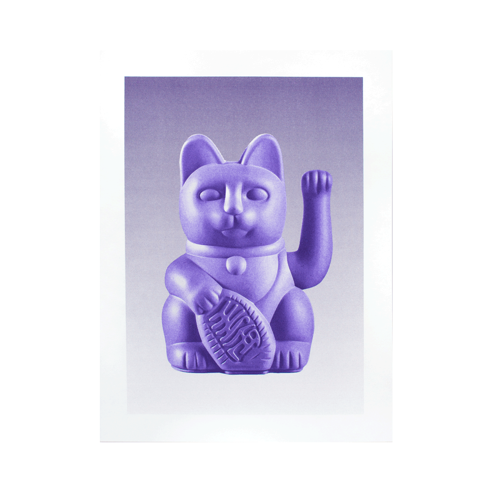 Risography Artprint Lucky Cat Lilac